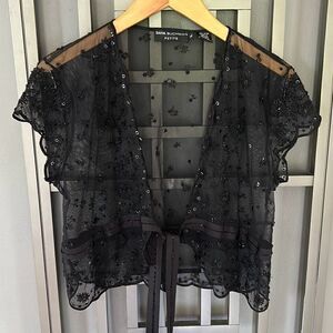 Dana Buchman black beaded cap sleeve Sheer jacket evening where size PL
